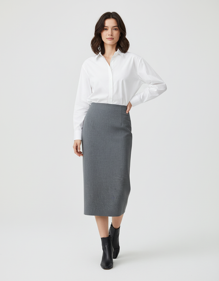 Jupe Midi Grise Droite Élégante