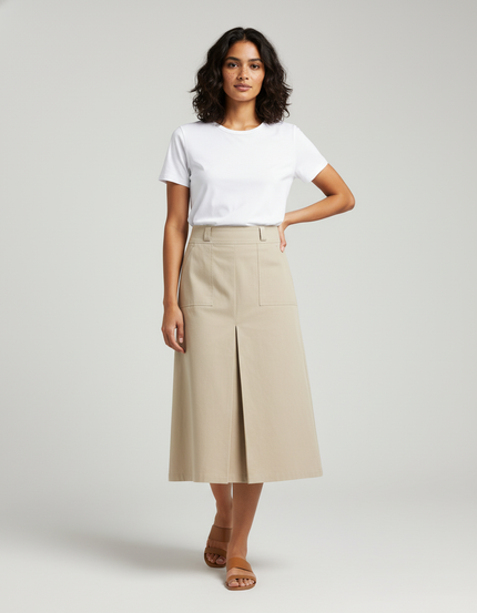 Jupe Midi Beige Plissée Chic