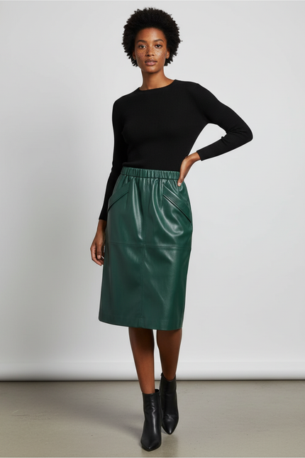 Jupe Midi Verte Cuir Élégante