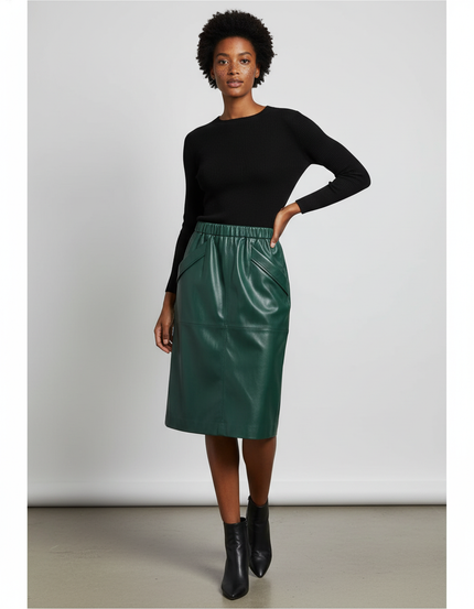 Jupe Midi Verte Cuir Élégante