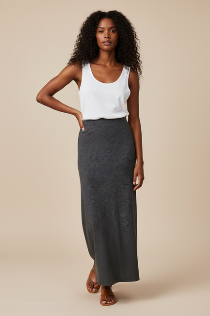 Jupe Midi Gris Anthracite Maille Élégante