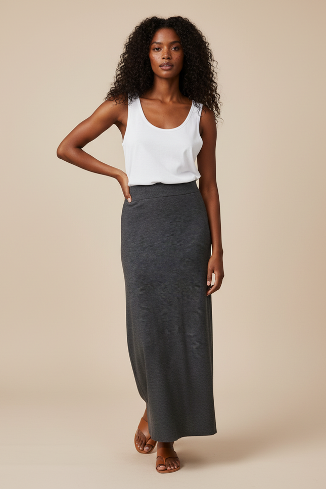 Jupe Midi Gris Anthracite Maille Élégante