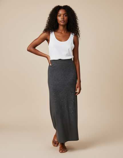 Jupe Midi Gris Anthracite Maille Élégante