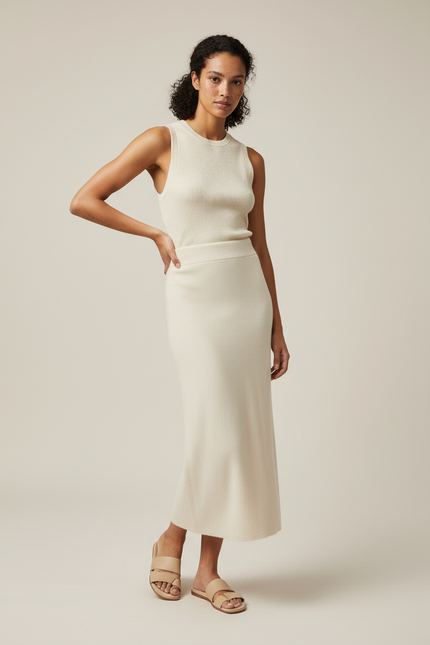 Jupe Midi Maille Crème Élégante