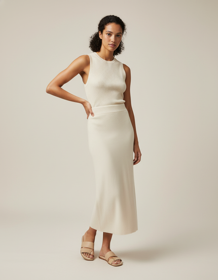 Jupe Midi Maille Crème Élégante