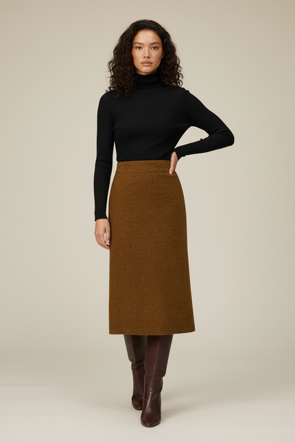 Jupe Midi Camel Maille Chic