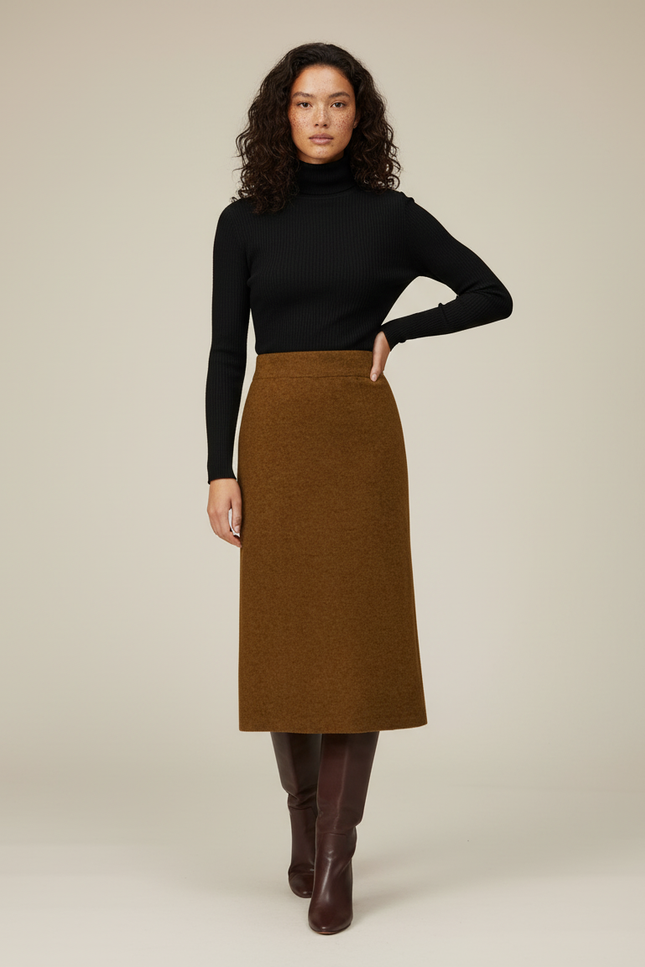 Jupe Midi Camel Maille Chic