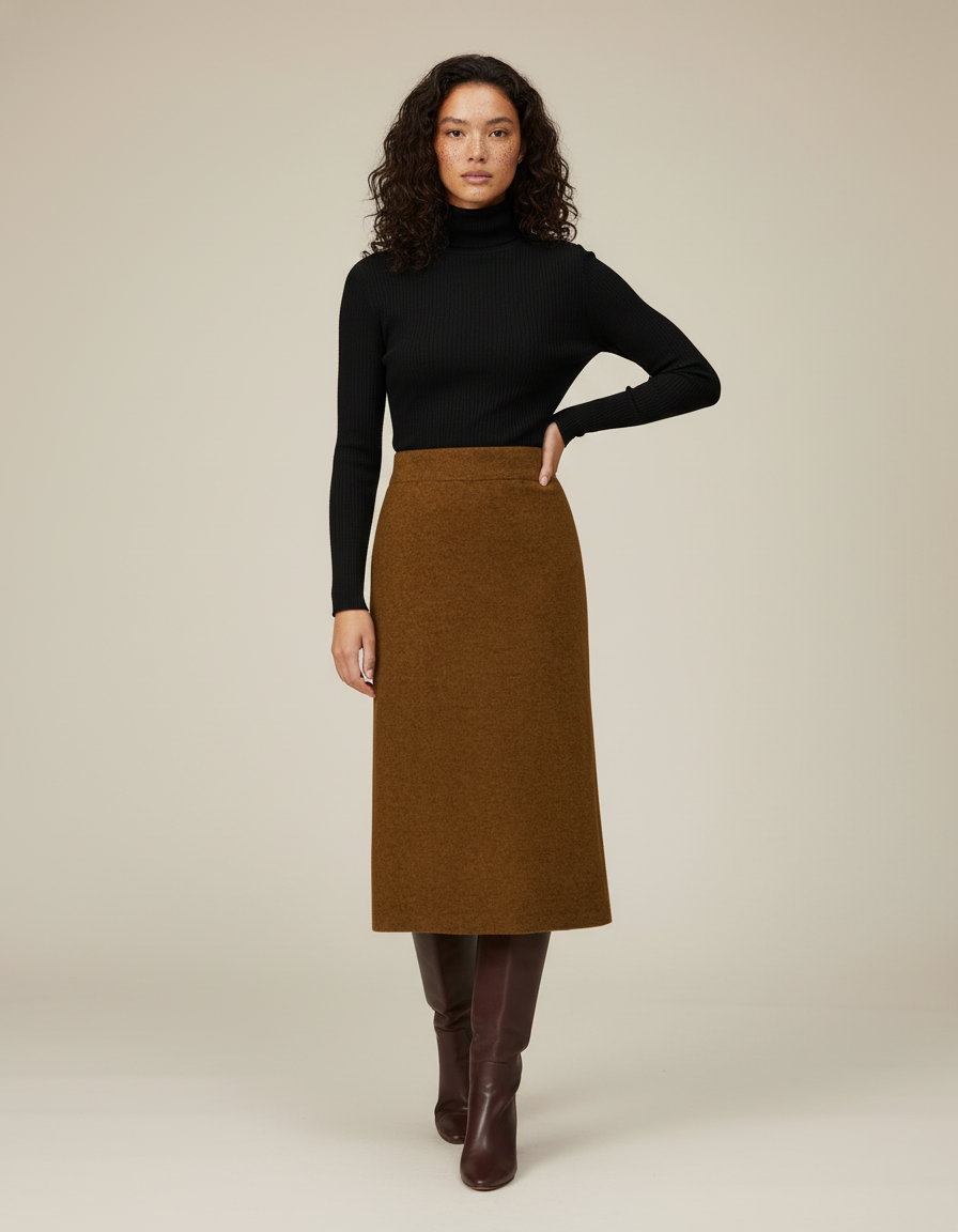 Jupe Midi Camel Maille Chic