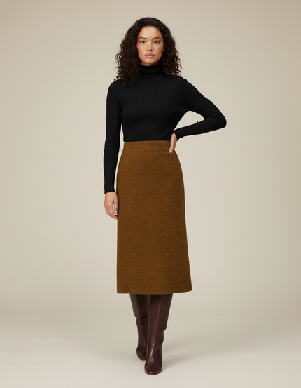 Jupe Midi Camel Maille Chic