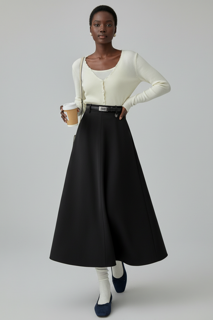 Jupe Midi Noire Trapèze Chic