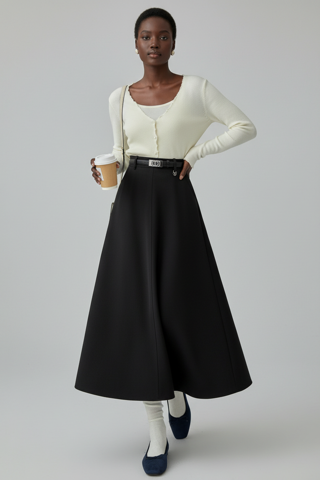 Jupe Midi Noire Trapèze Chic