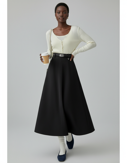 Jupe Midi Noire Trapèze Chic