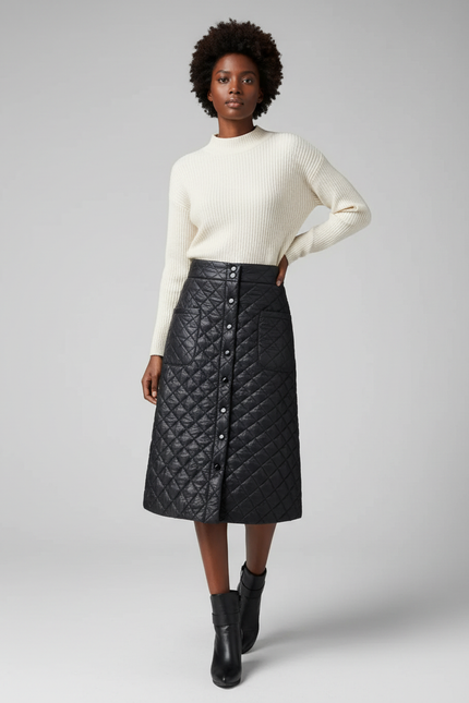 Jupe Midi Matelassée Noire Chaude