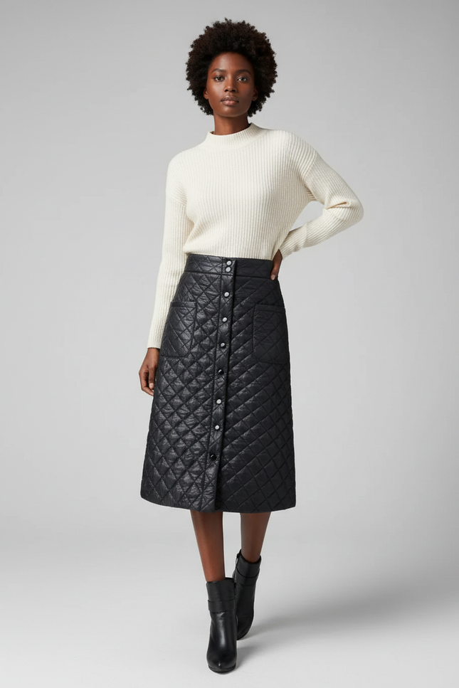 Jupe Midi Matelassée Noire Chaude