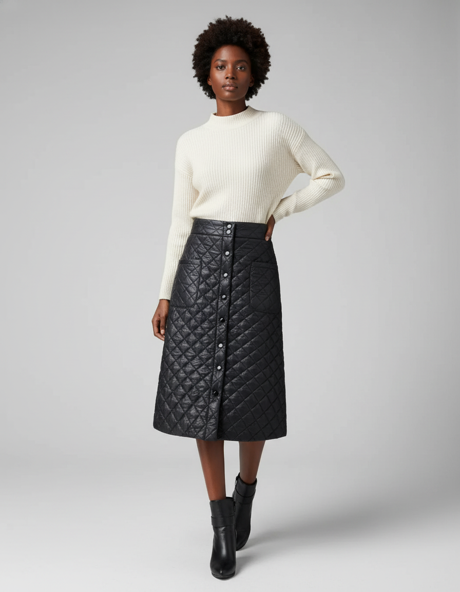 Jupe Midi Matelassée Noire Chaude