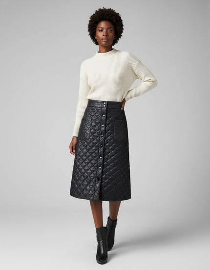 Jupe Midi Matelassée Noire Chaude