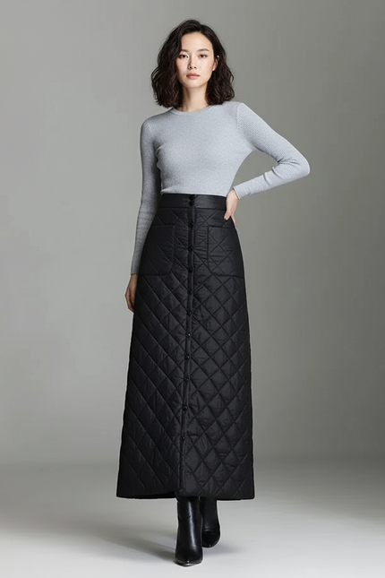 Jupe Midi Noire Matelassée Chic
