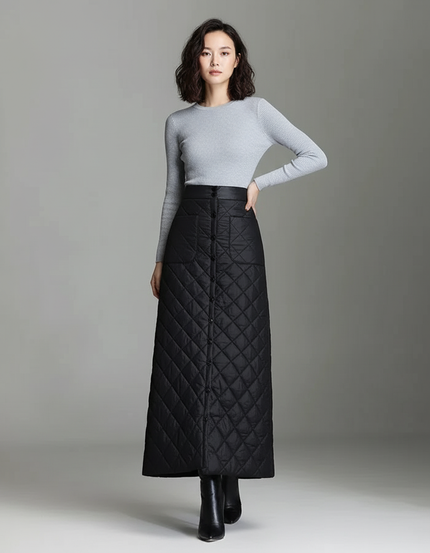 Jupe Midi Noire Matelassée Chic