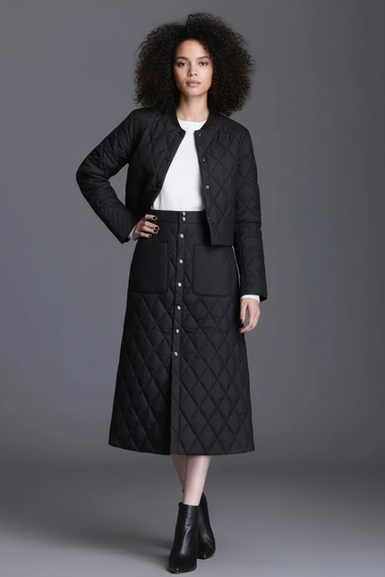 Jupe Midi Noire Matelassée Chic cosy