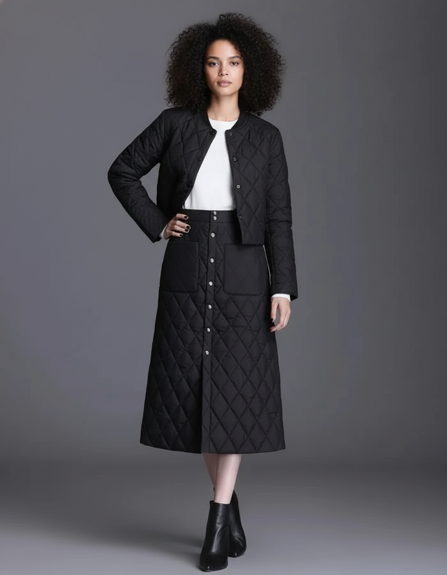 Jupe Midi Noire Matelassée Chic cosy