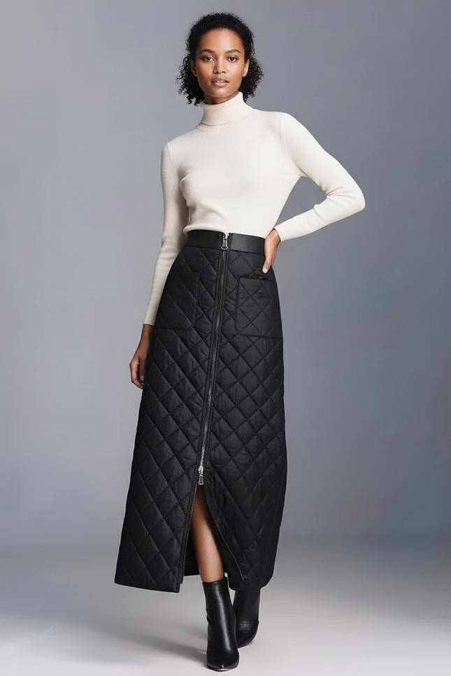 Jupe Midi Noire Matelassée Chic urbaine