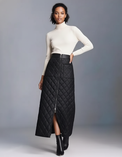 Jupe Midi Noire Matelassée Chic urbaine