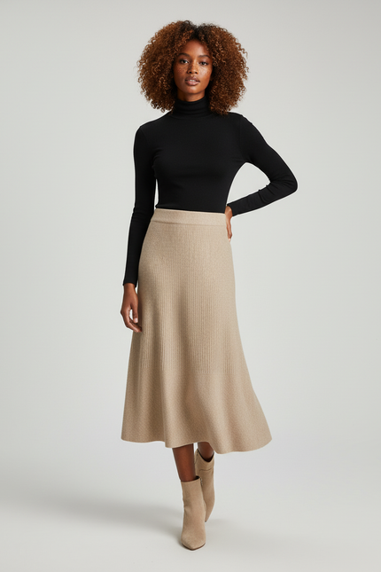Jupe Midi Côtelée