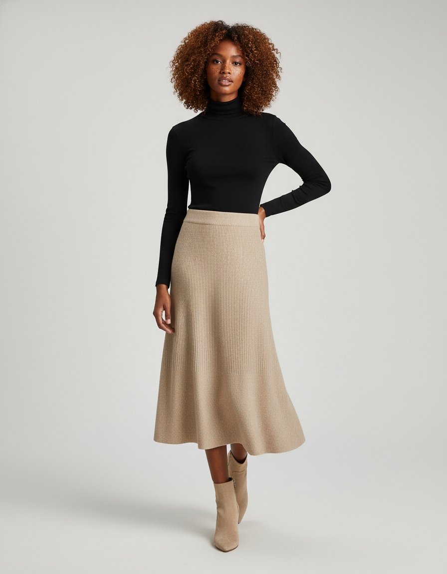 Jupe Midi Côtelée