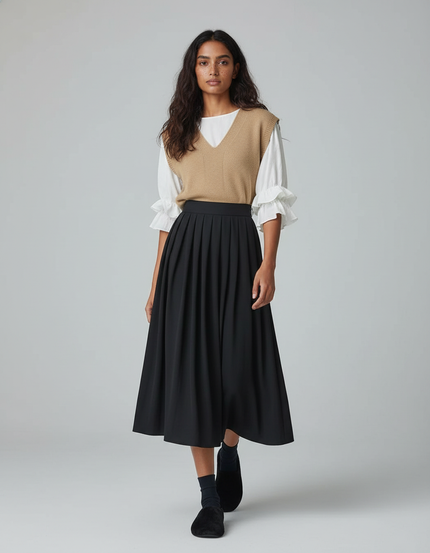 Jupe Midi Noire Plissée Élégante classique