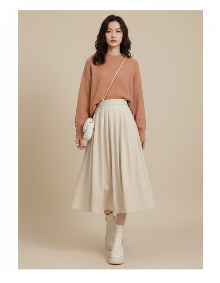 Jupe Midi Crème Plissée Élégante