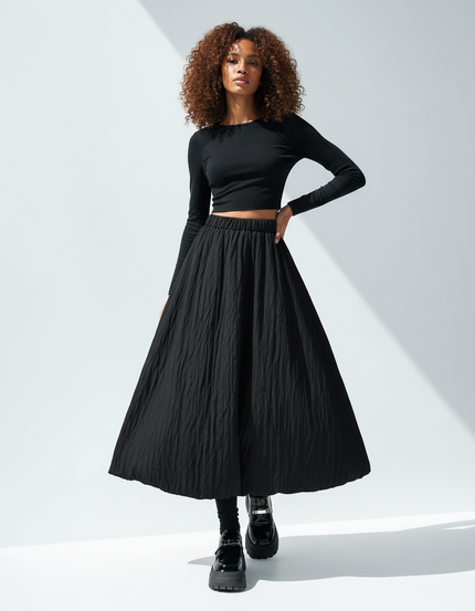 Jupe Midi Noire Texturée Chic