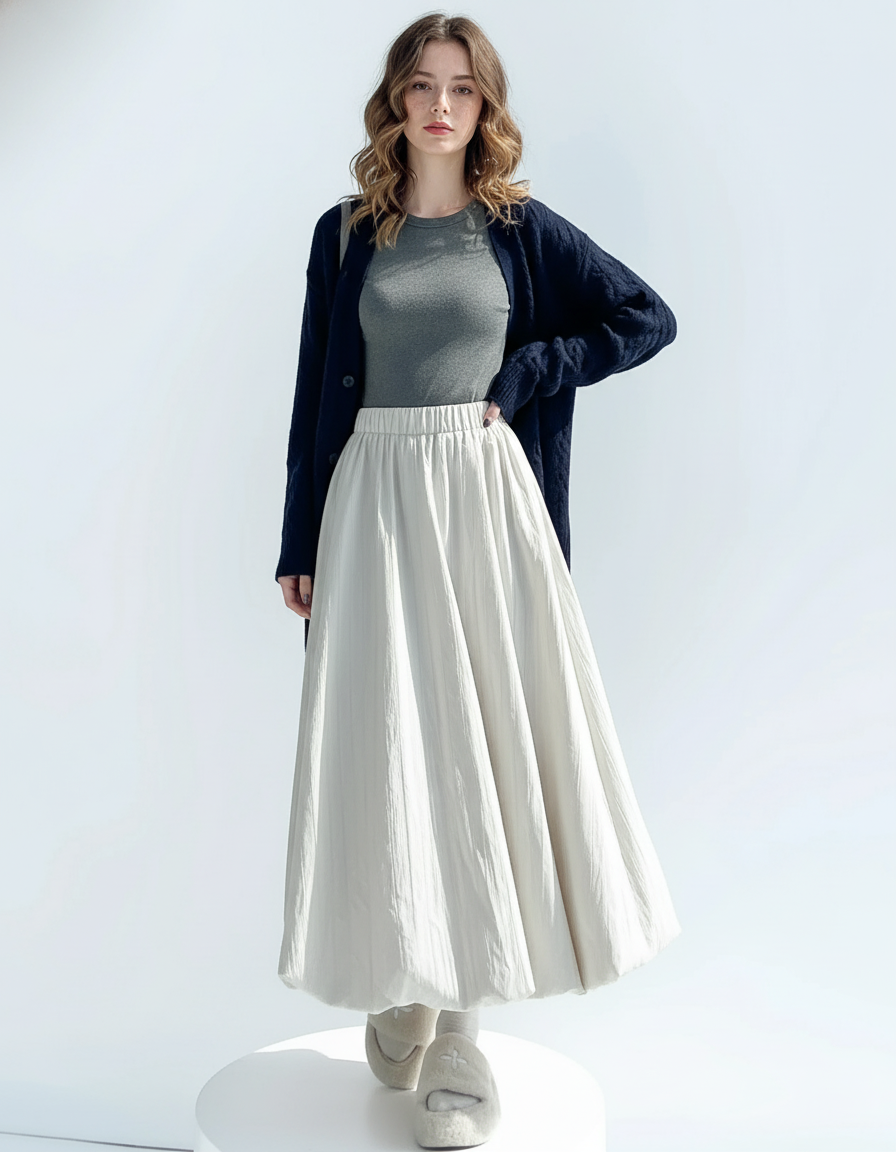 Jupe Midi Abricot Ample Chic