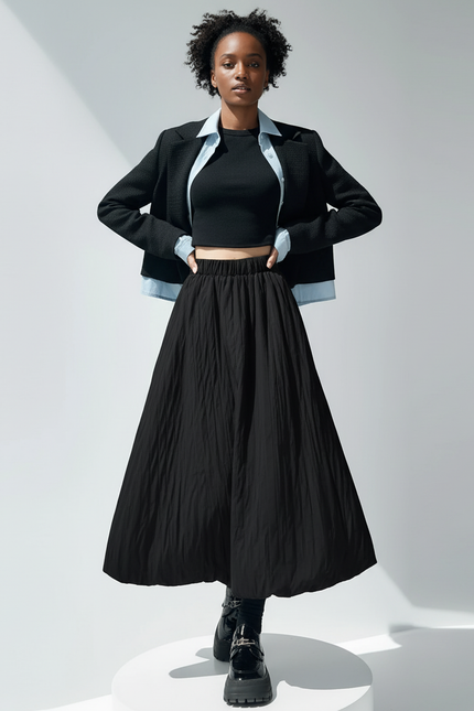 Jupe Midi Noire Volumineuse Chic