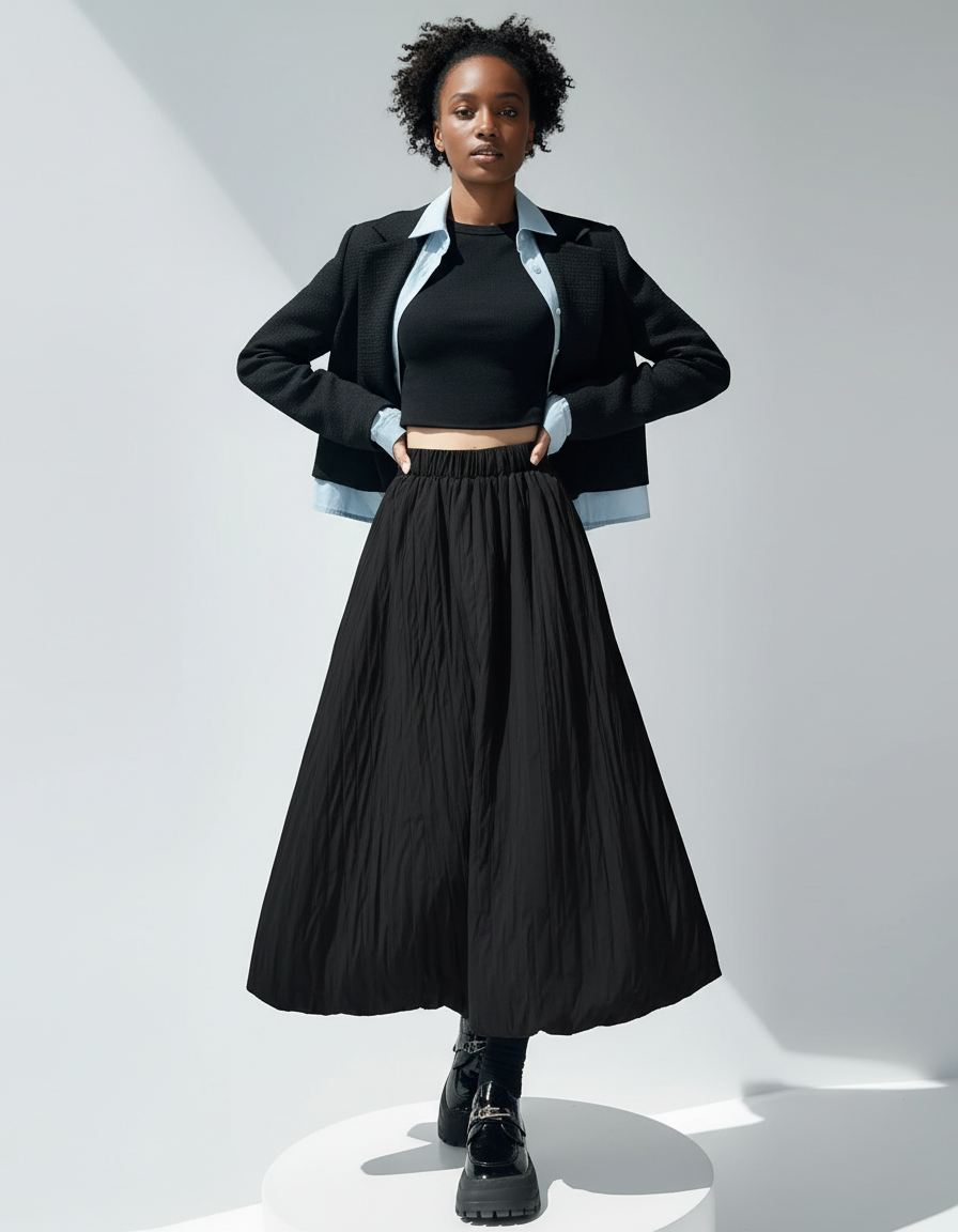 Jupe Midi Noire Volumineuse Chic