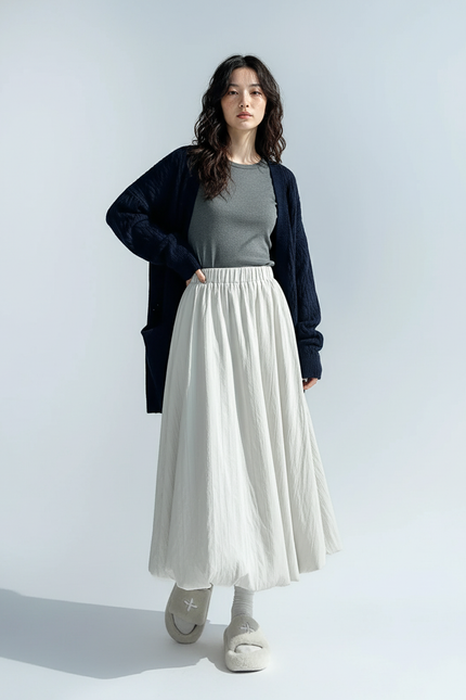 Jupe Midi Écru A-Line Fluide