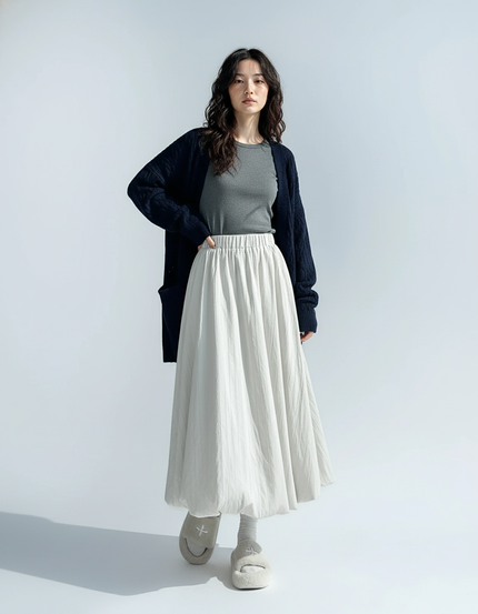 Jupe Midi Écru A-Line Fluide