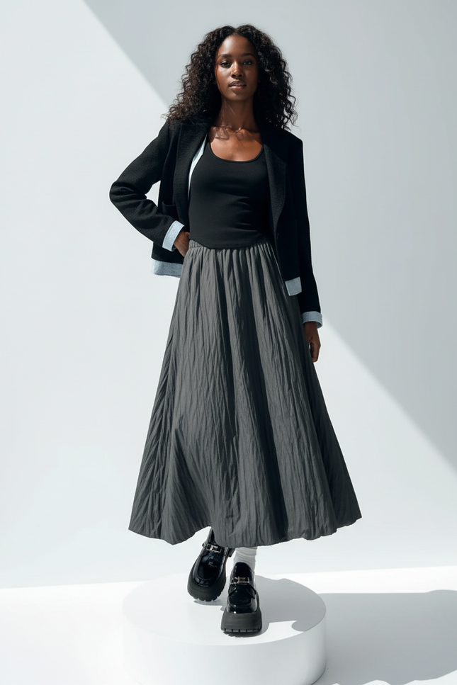 Jupe Midi Anthracite Froissée Chic