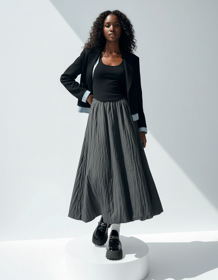 Jupe Midi Anthracite Froissée Chic