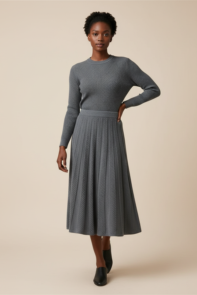 Jupe Midi Grise Plissée Élégante