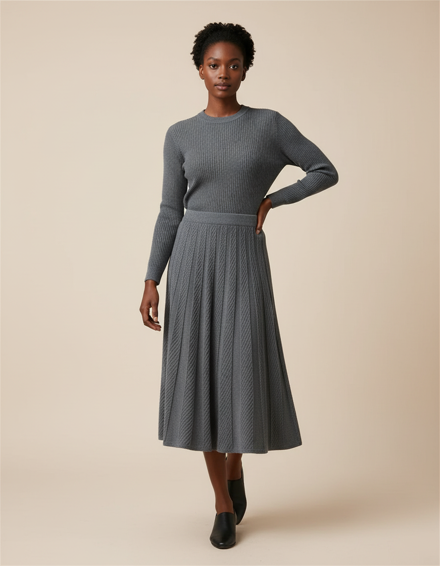 Jupe Midi Grise Plissée Élégante