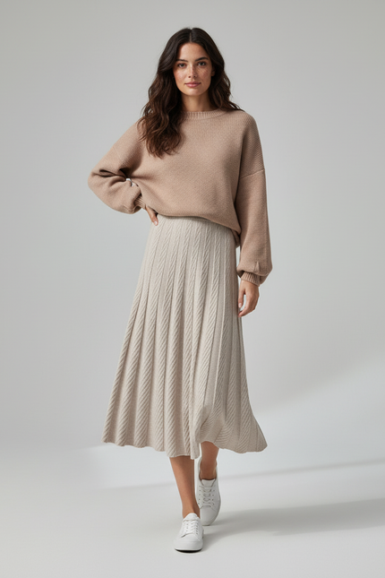 Jupe Midi Tricotée Plissée Élégante chaude