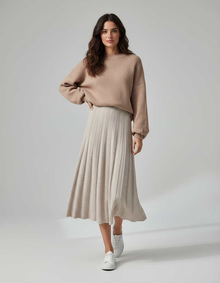 Jupe Midi Tricotée Plissée Élégante chaude