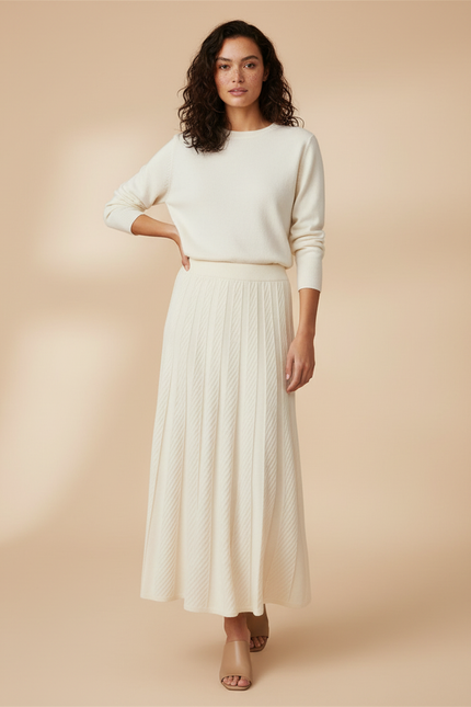 Jupe Midi Plissée Maille Élégante