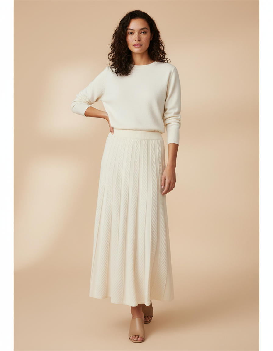 Jupe Midi Plissée Maille Élégante