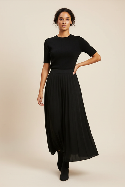 Jupe Midi Plissée Noire Élégante