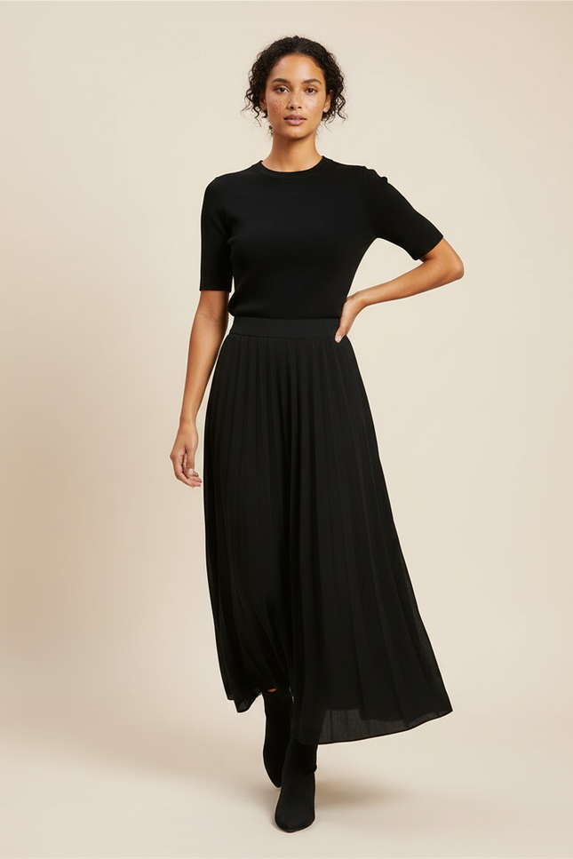 Jupe Midi Plissée Noire Élégante