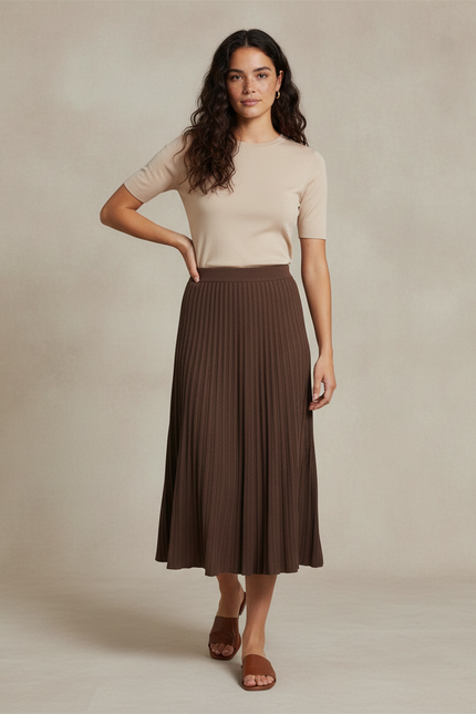 Jupe Midi Plissée Maille Élégante douce