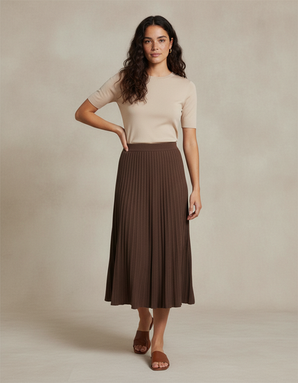Jupe Midi Plissée Maille Élégante douce