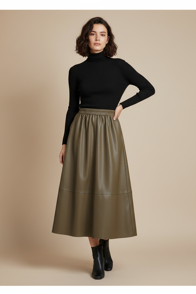 Jupe Simili Cuir Midi