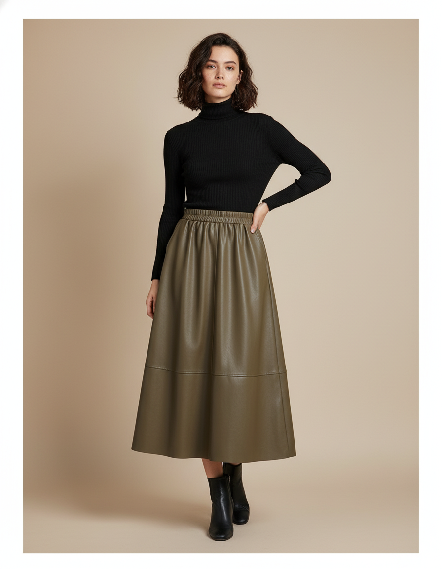 Jupe Simili Cuir Midi